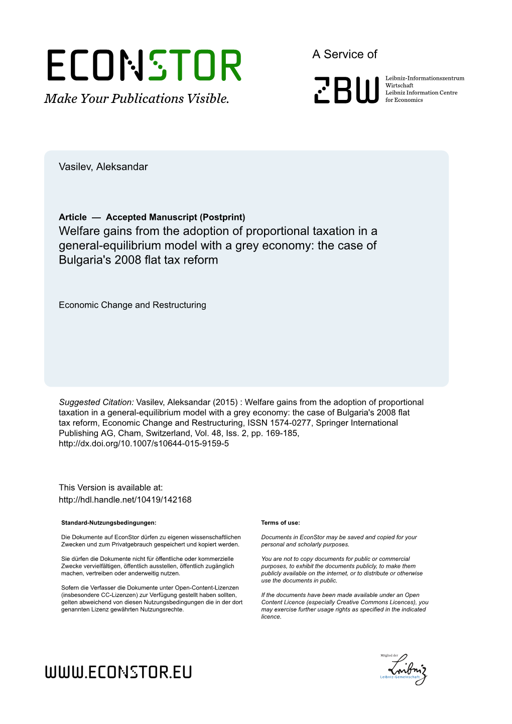 Welfare Gains from the Adoption of Proportional Taxation in a General-Equilibrium Model with a Grey Economy: the Case of Bulgaria's 2008 Flat Tax Reform