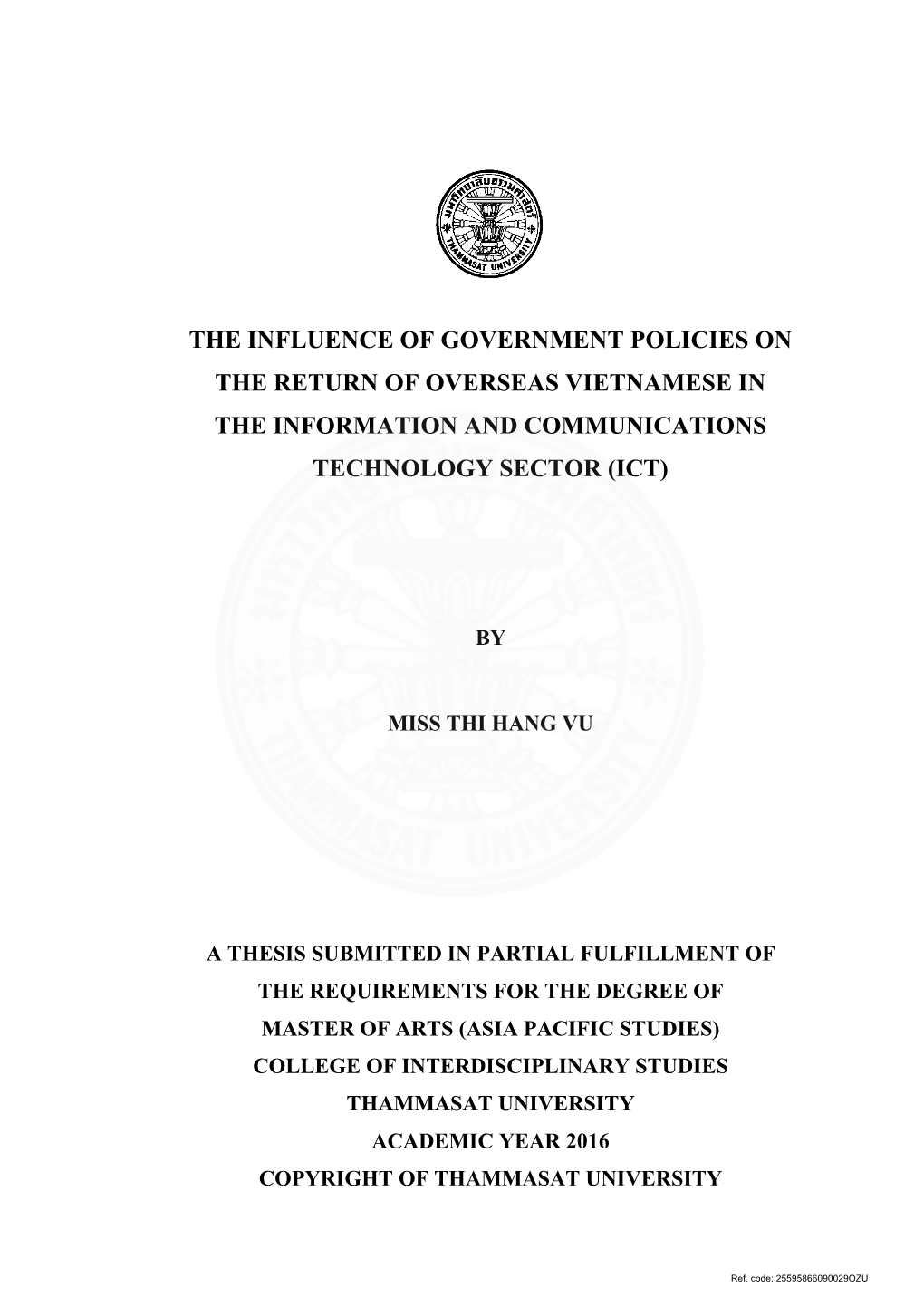 The Influence of Government Policies on the Return of Overseas Vietnamese in the Information and Communications Technology Sector (Ict)