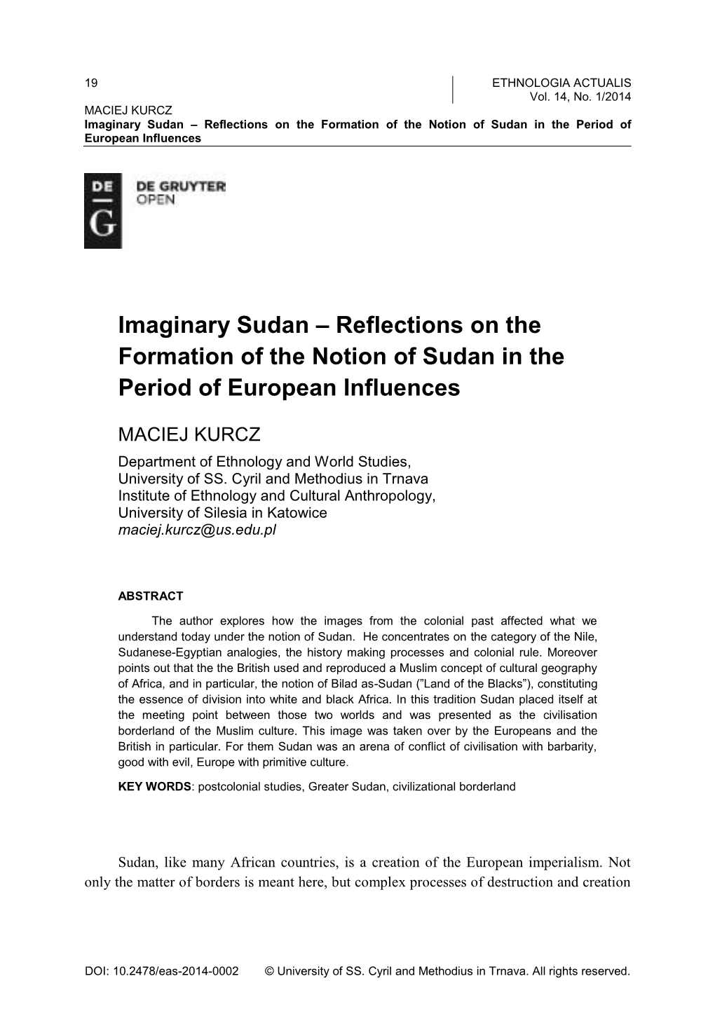 Imaginary Sudan – Reflections on the Formation of the Notion of Sudan in the Period of European Influences