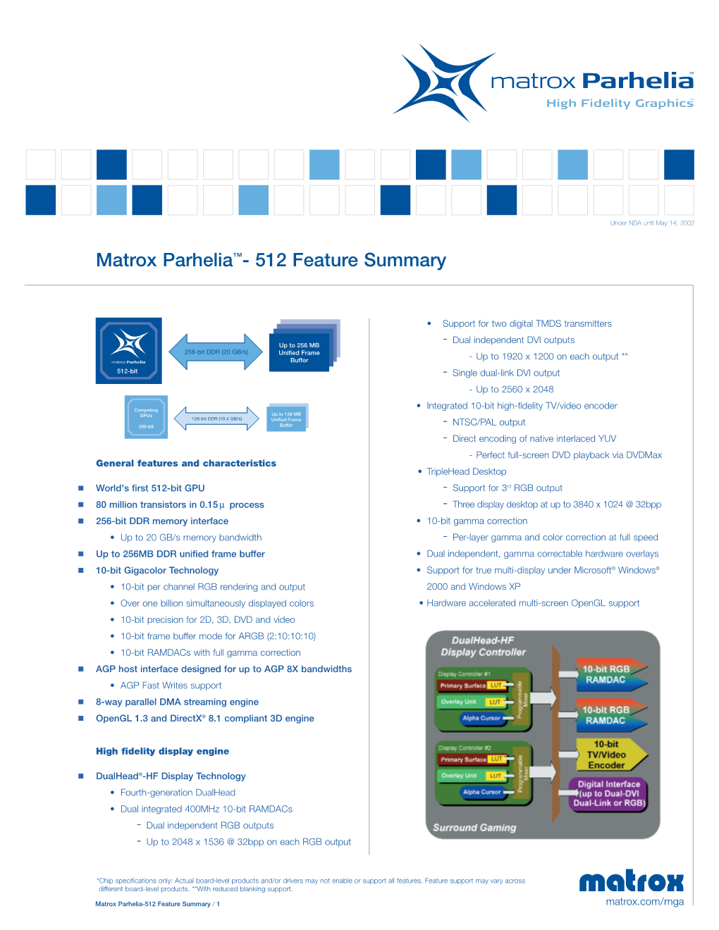 Matrox Parhelia™- 512 Feature Summary