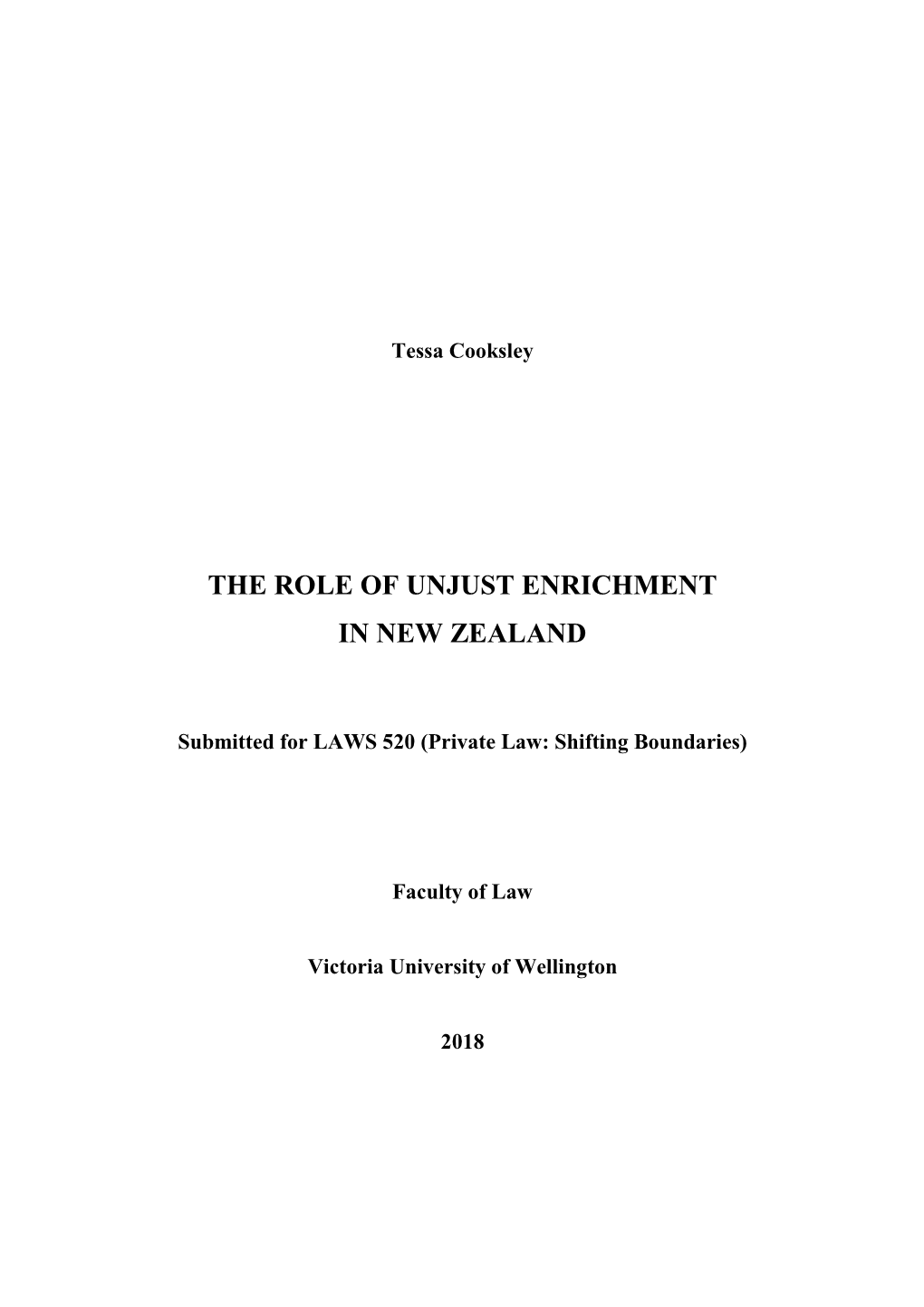 The Role of Unjust Enrichment in New Zealand
