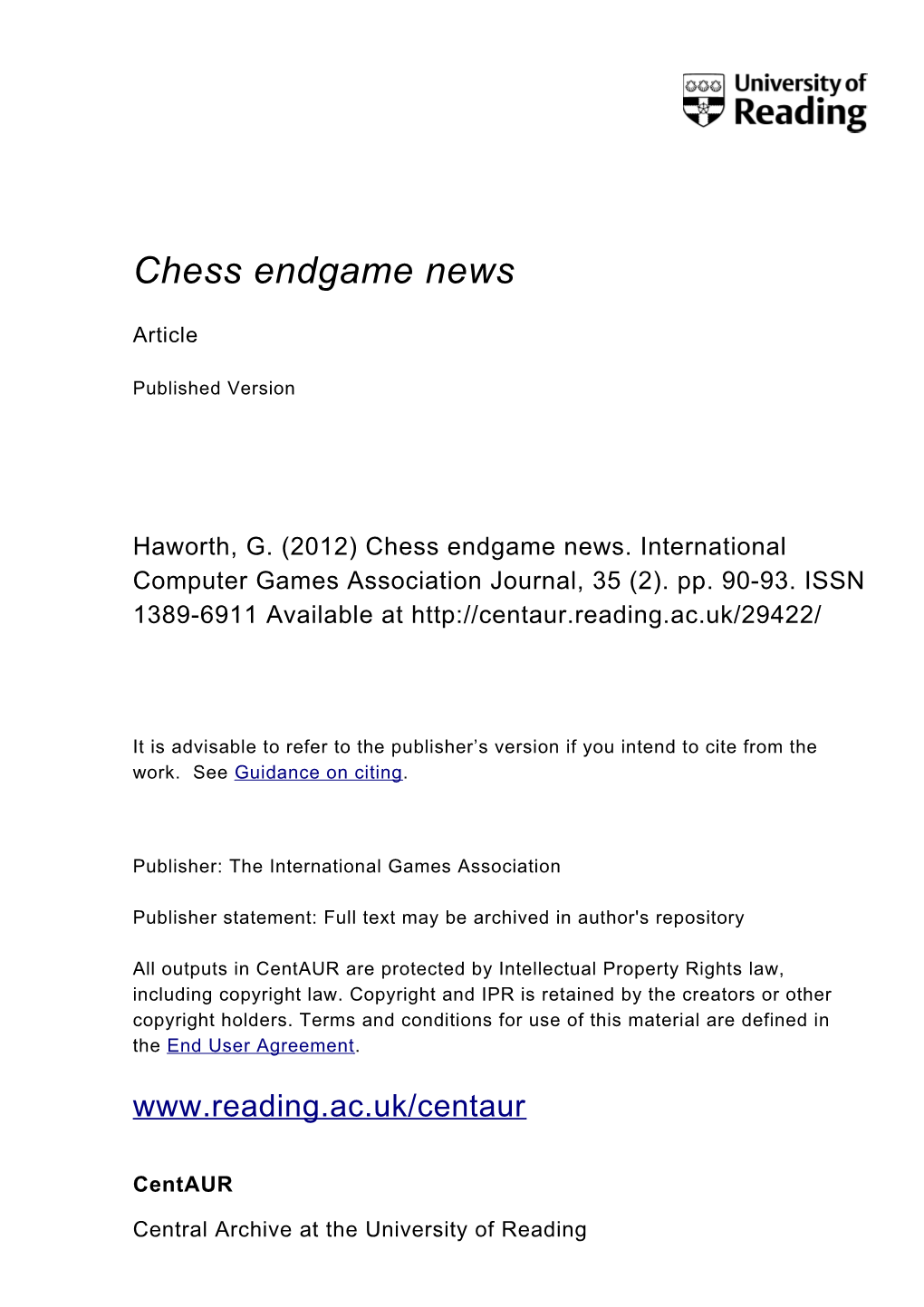 Chess Endgame News
