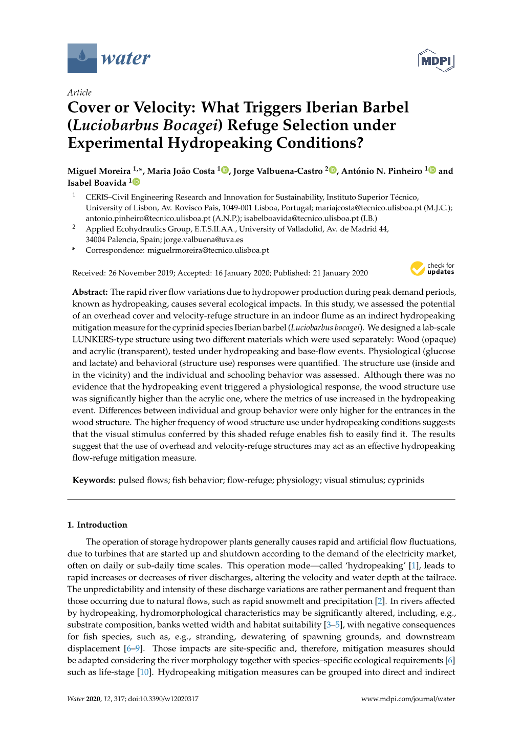 Cover Or Velocity: What Triggers Iberian Barbel (Luciobarbus Bocagei) Refuge Selection Under Experimental Hydropeaking Conditions?