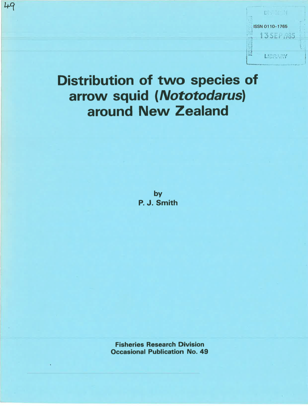 Distribution of Two Species of Arrow Squid (Nototodarusl Around New Zealand