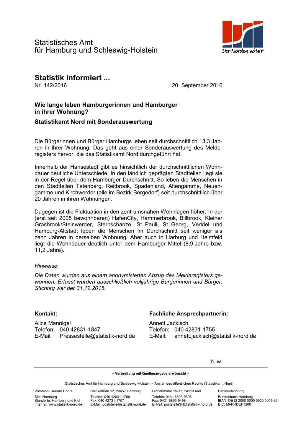 Statistisches Amt Für Hamburg Und Schleswig-Holstein Statistik Informiert