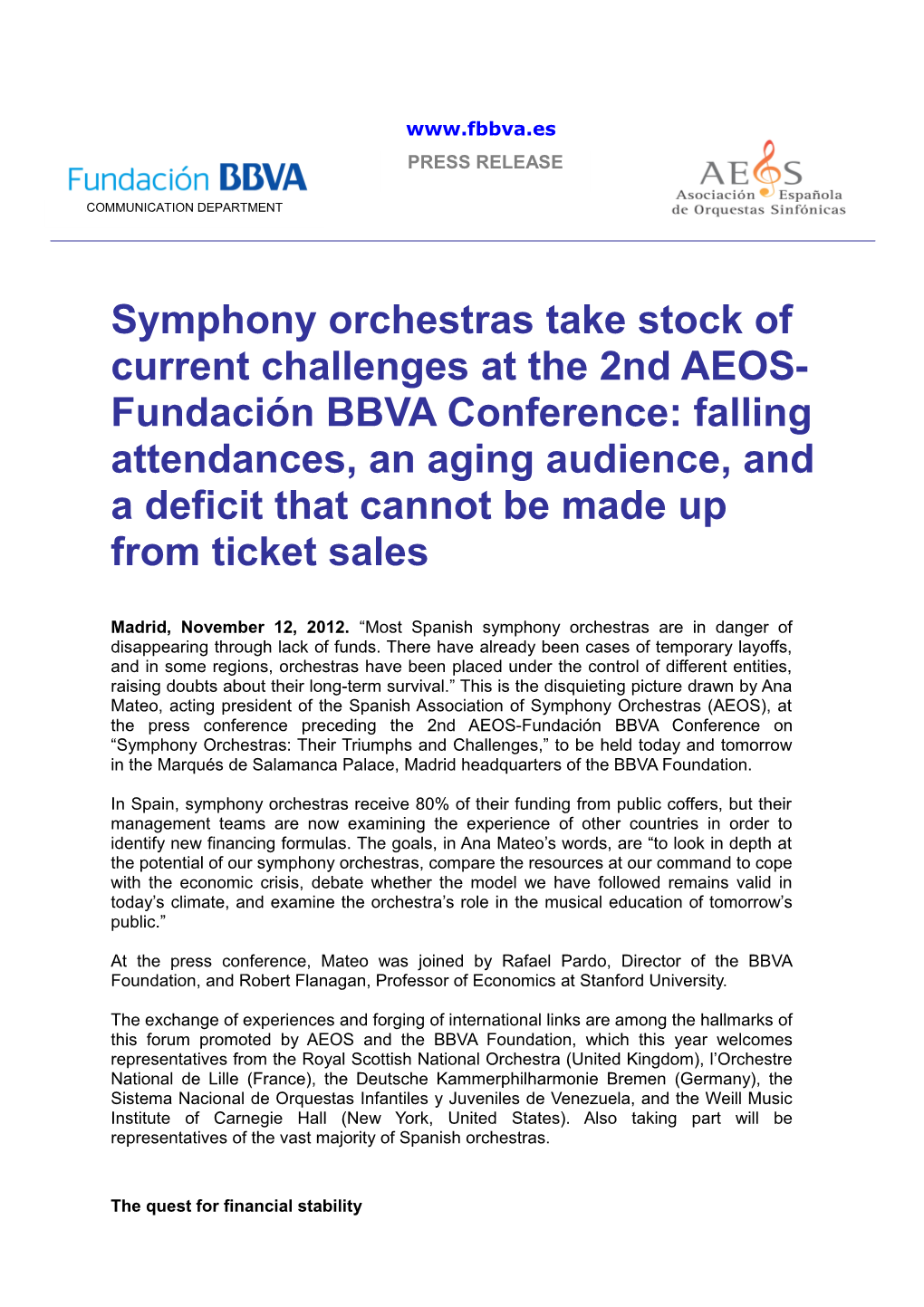 Symphony Orchestras Take Stock of Current Challenges at the 2Nd AEOS-Fundación BBVA Conference