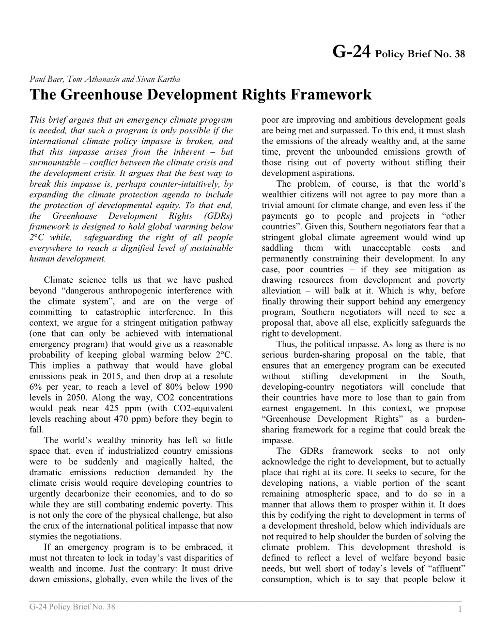 The Greenhouse Development Rights Framework