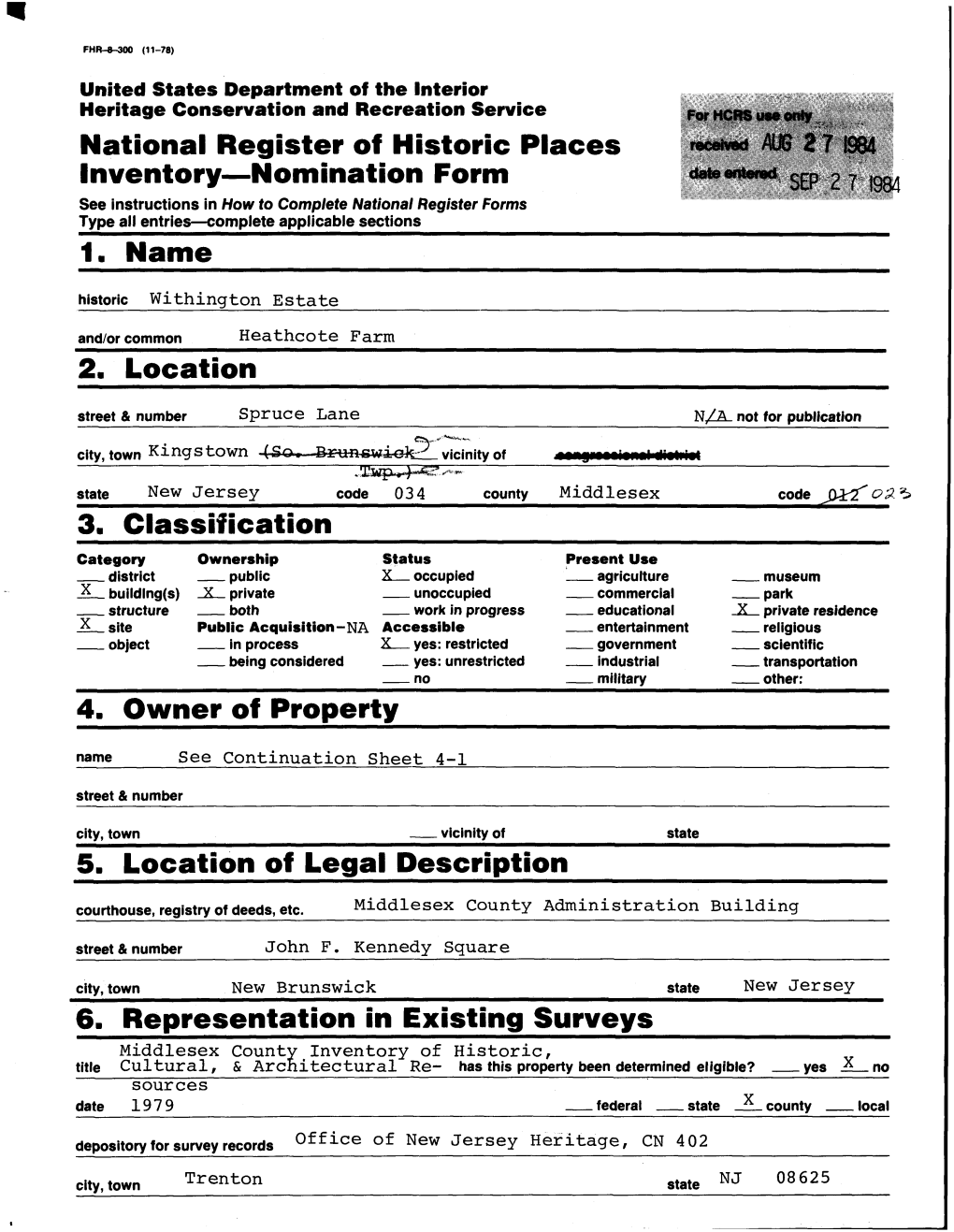 National Register Off Historic Places Inventory—Nomination Form 1