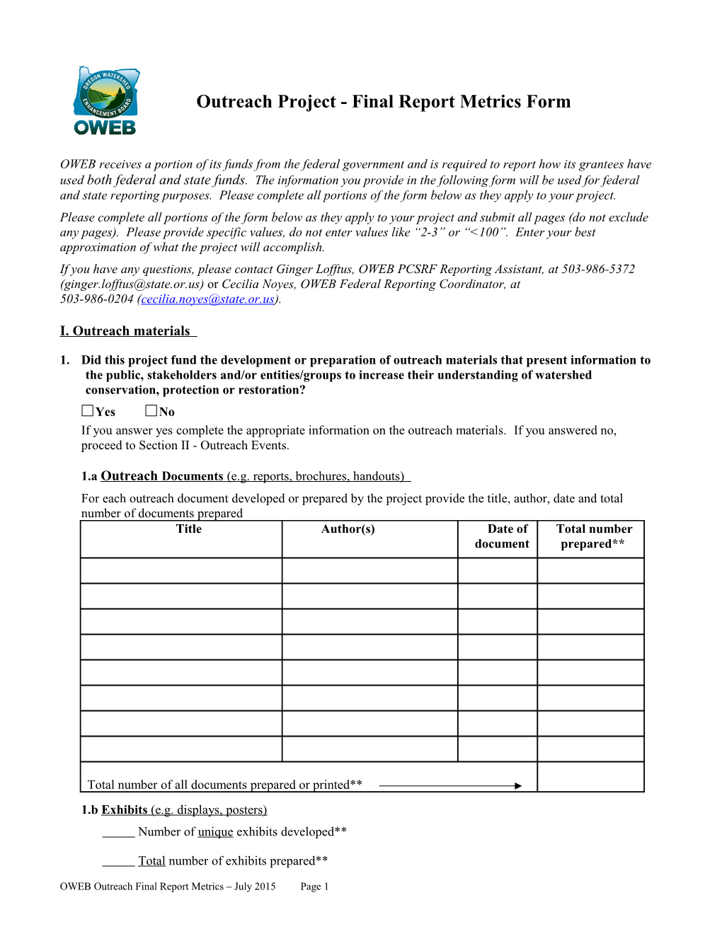 Outreach Metrics Form July 2015