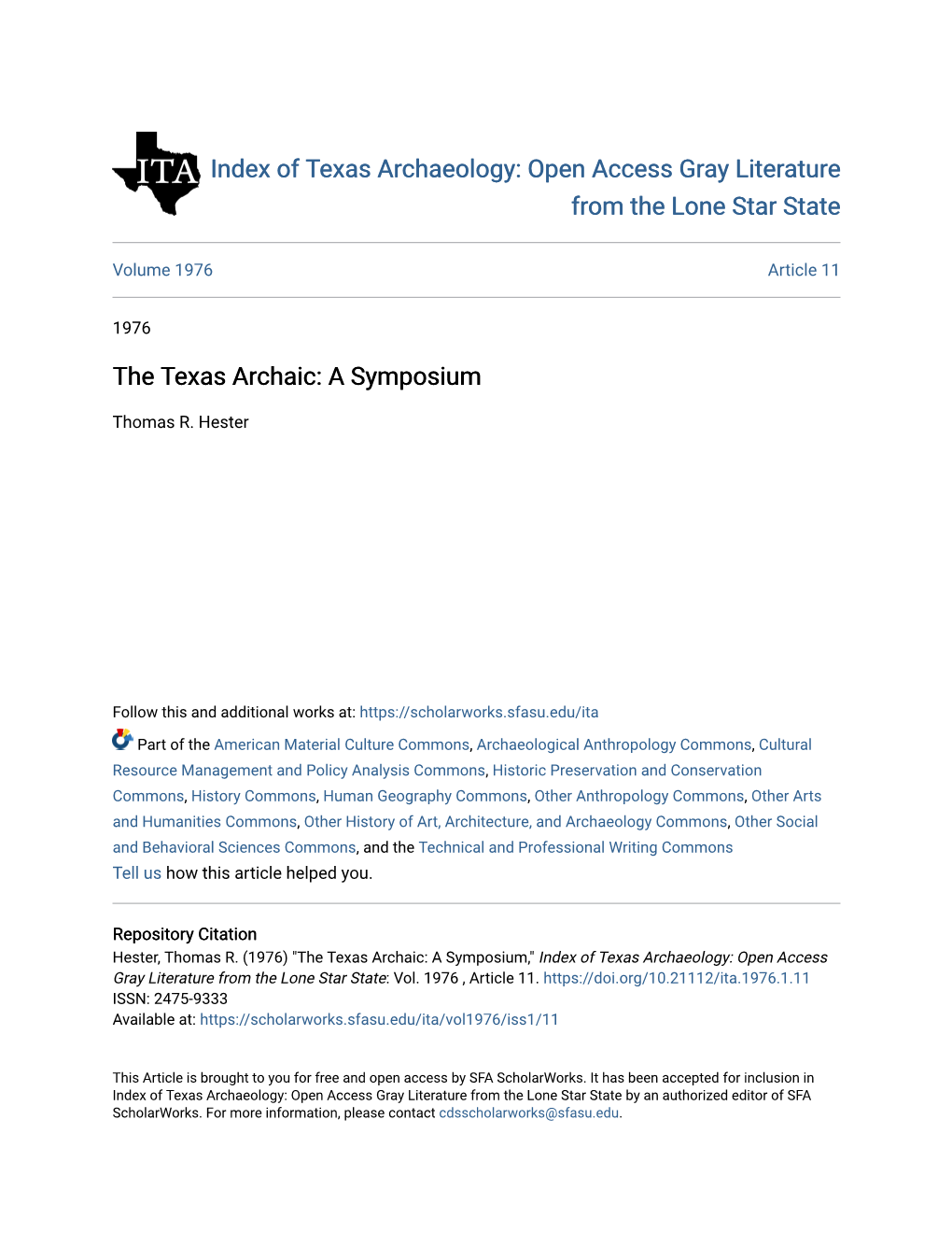 The Texas Archaic: a Symposium