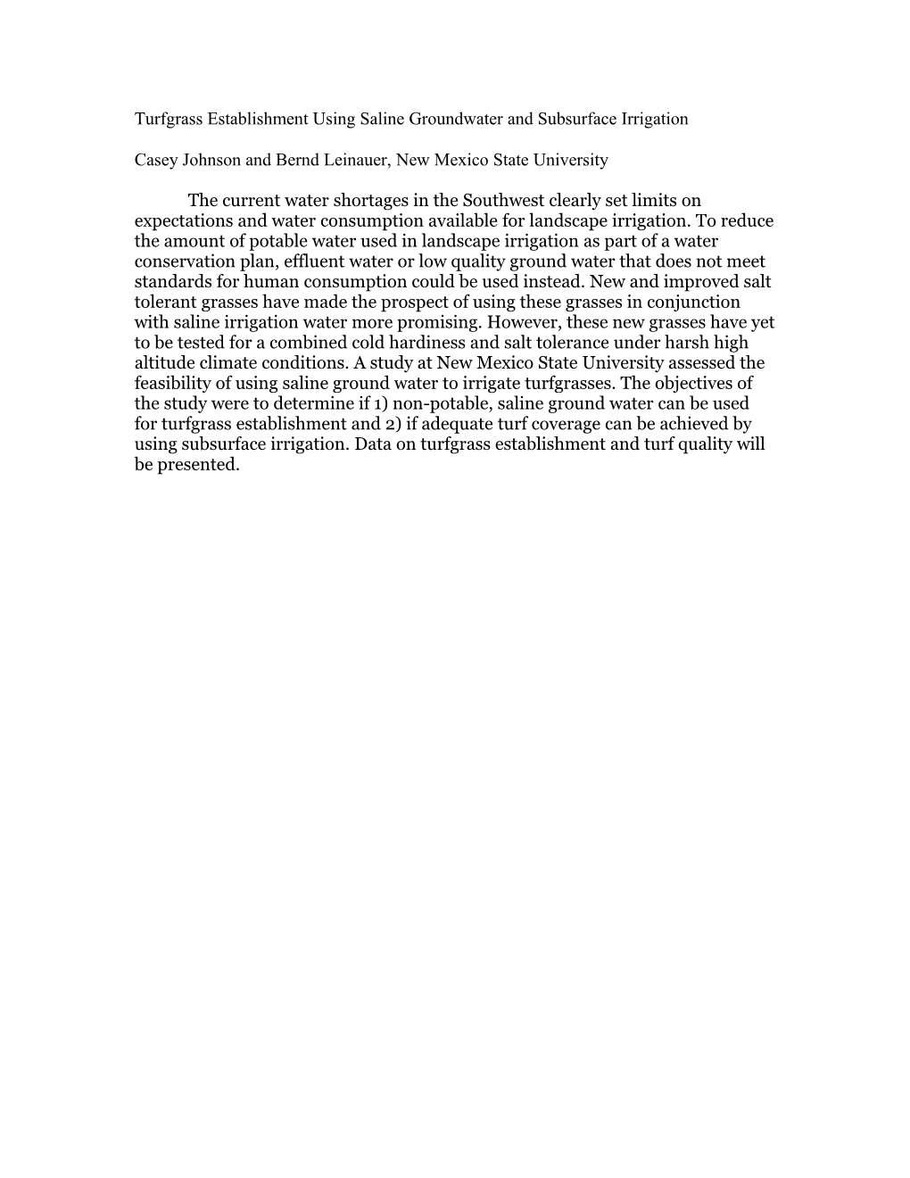 Turfgrass Establishment Using Saline Groundwater and Subsurface Irrigation