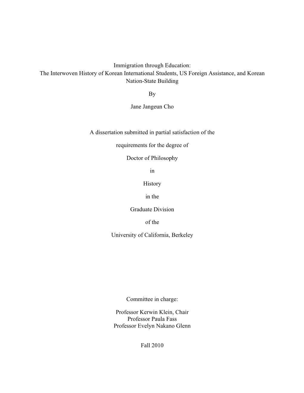 Immigration Through Education: the Interwoven History of Korean International Students, US Foreign Assistance, and Korean Nation-State Building