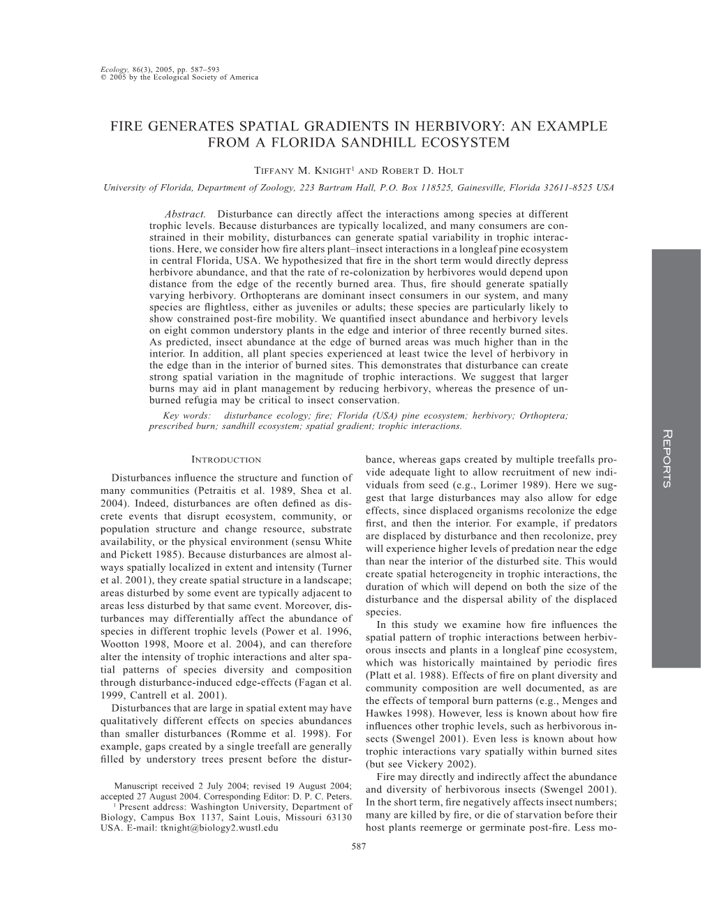 Fire Generates Spatial Gradients in Herbivory: an Example from a Florida Sandhill Ecosystem