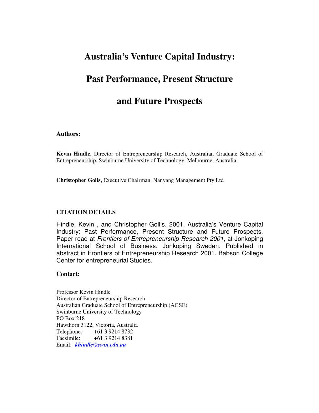 Australia's Venture Capital Industry