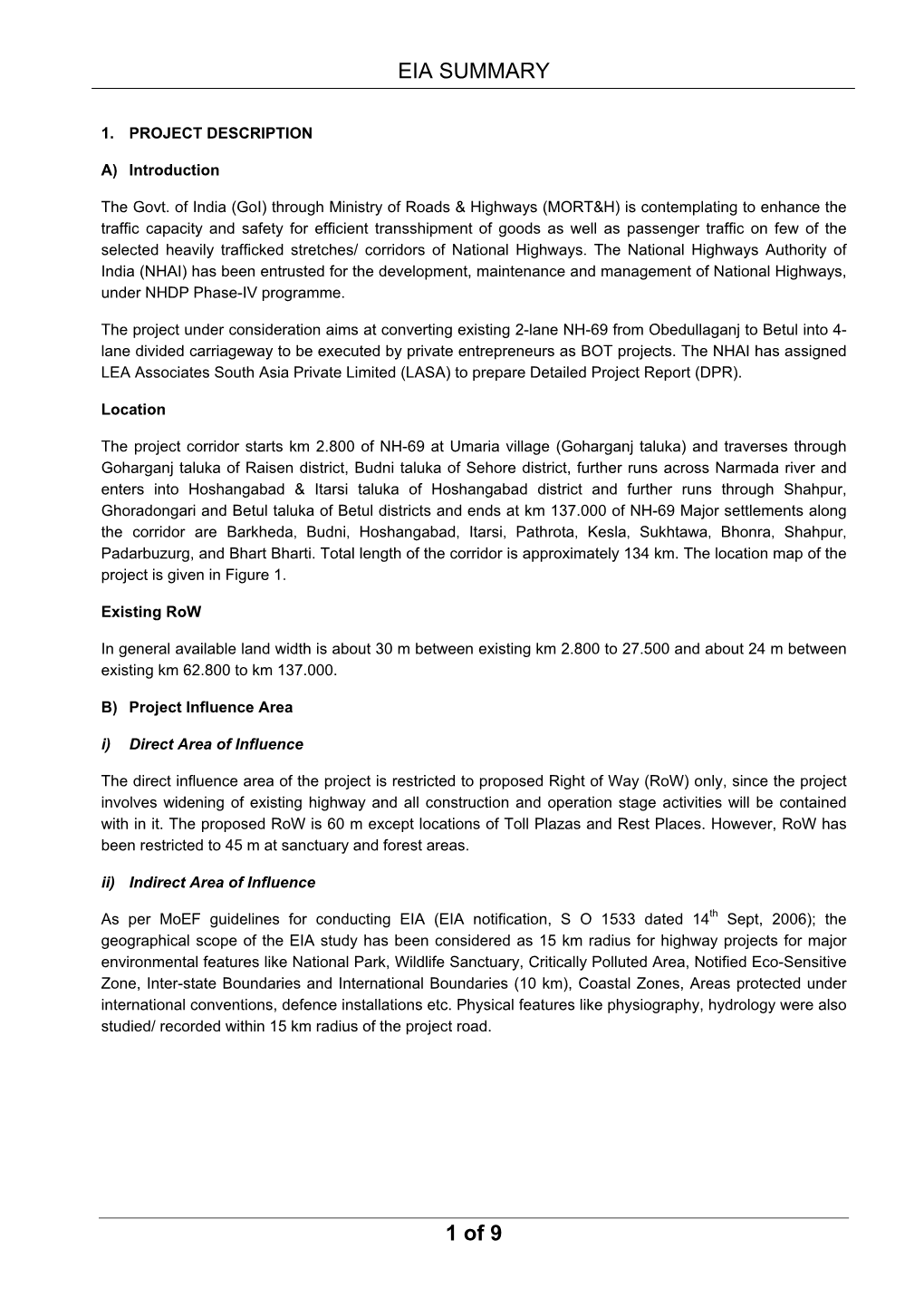 EIA SUMMARY 1 of 9