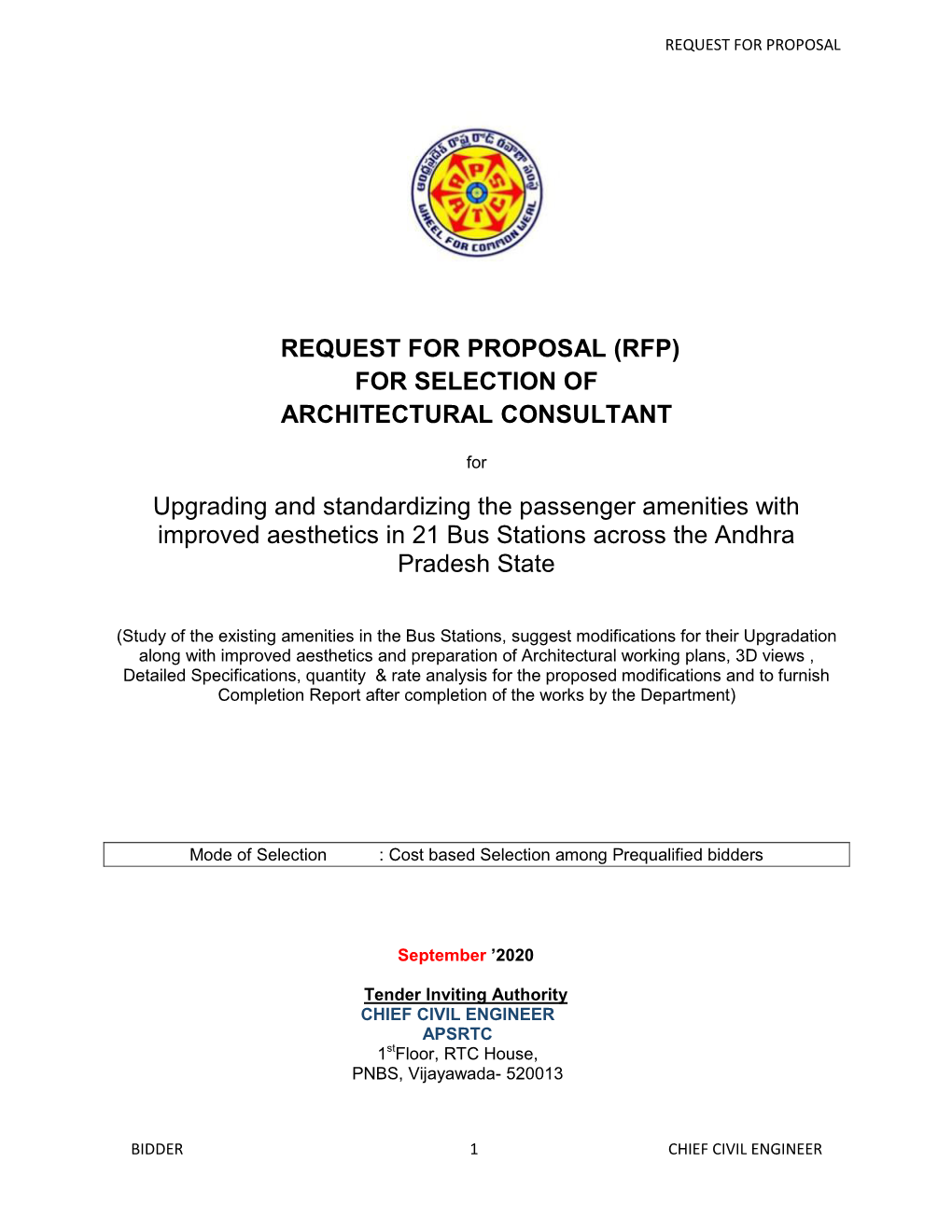 Request for Proposal (Rfp) for Selection of Architectural Consultant