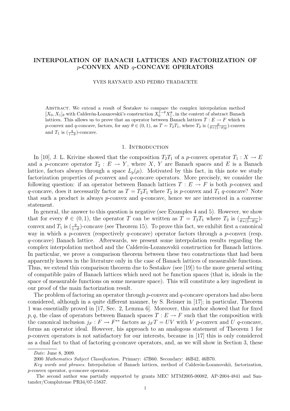 INTERPOLATION of BANACH LATTICES and FACTORIZATION of P-CONVEX and Q-CONCAVE OPERATORS