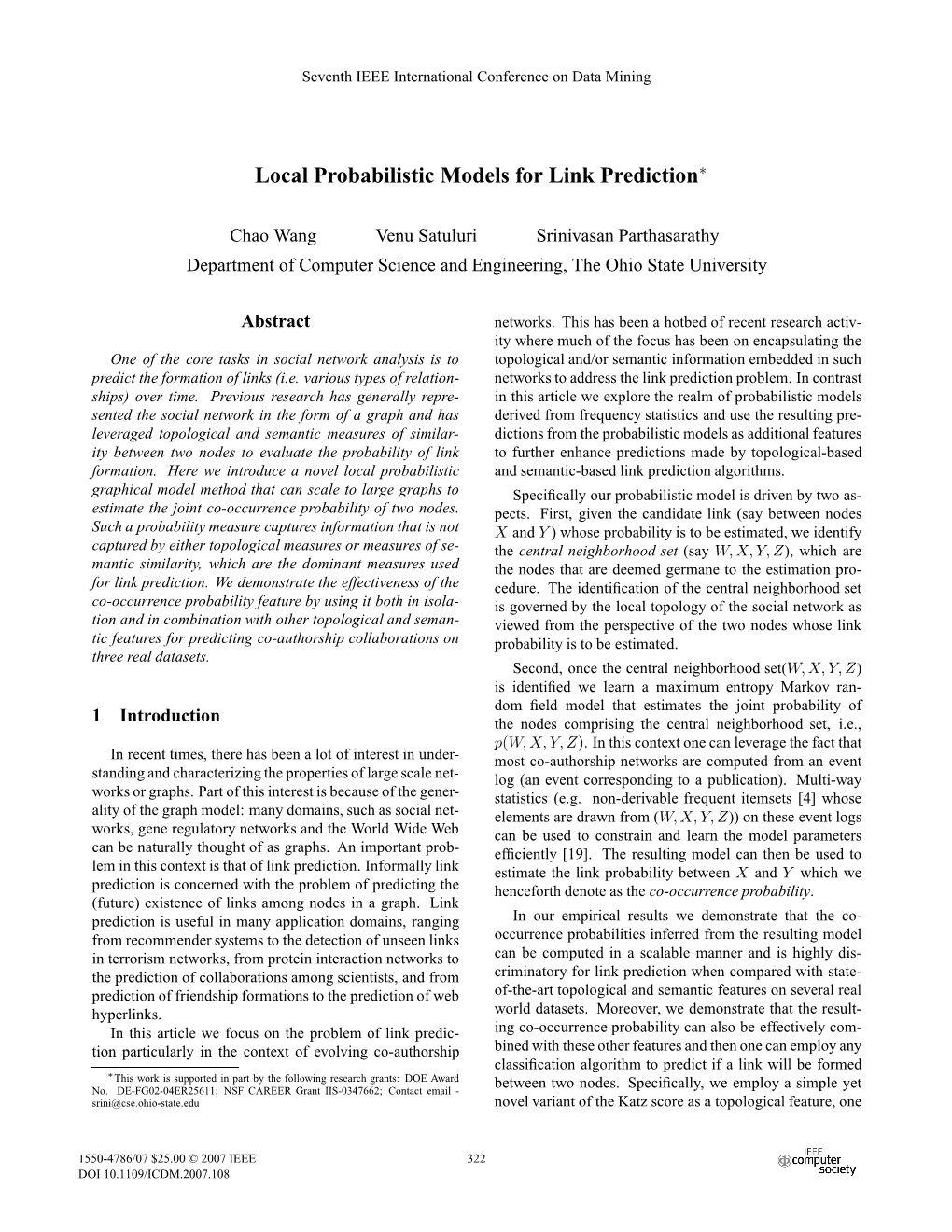 Local Probabilistic Models for Link Prediction∗