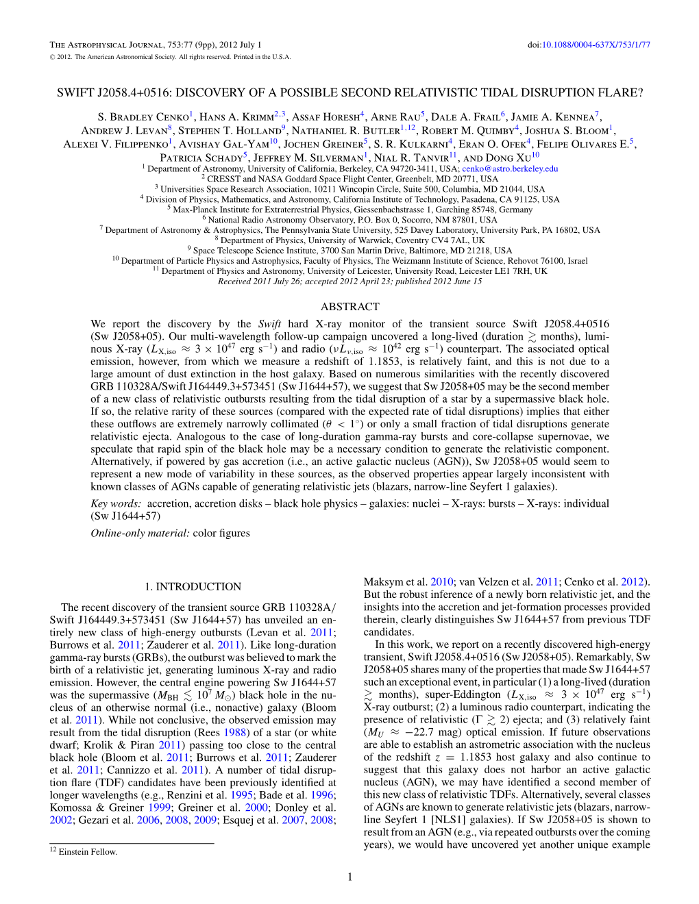 Swift J2058.4+0516: Discovery of a Possible Second Relativistic Tidal Disruption Flare?