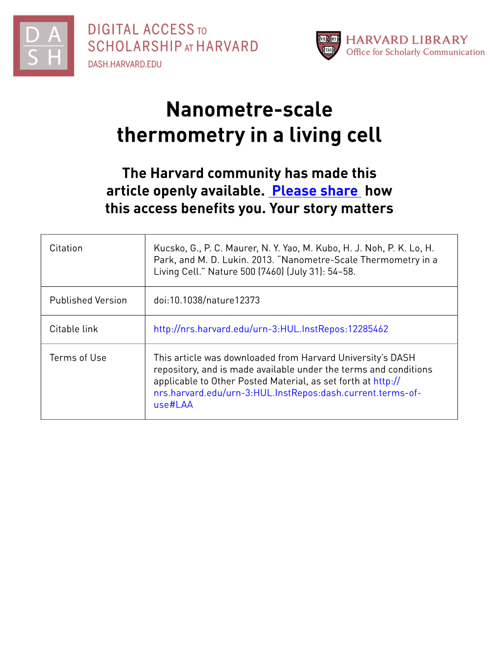 Nanometre-Scale Thermometry in a Living Cell