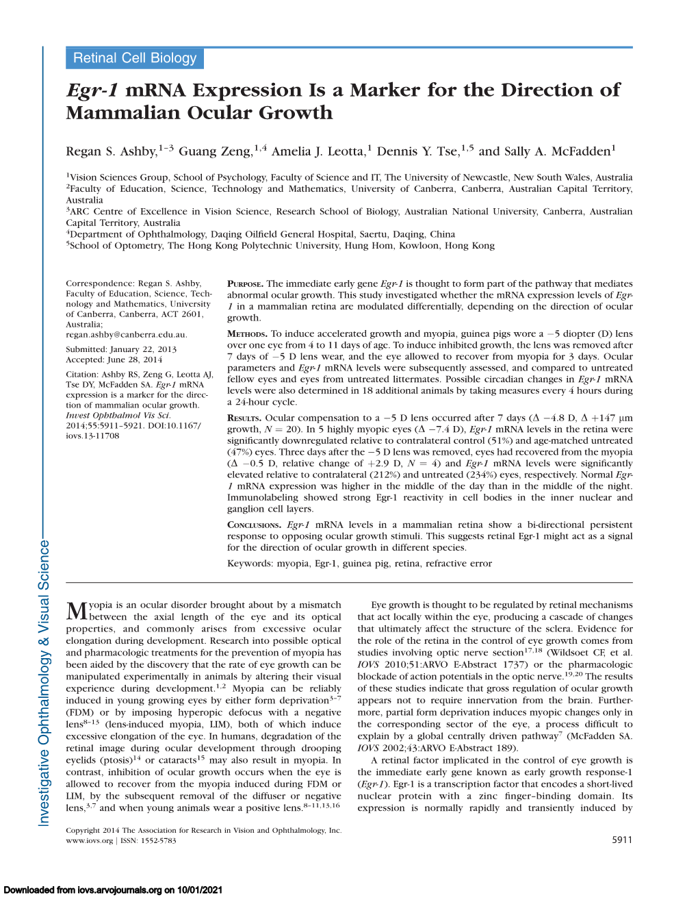 Egr-1 Mrna Expression Is a Marker for the Direction of Mammalian Ocular Growth