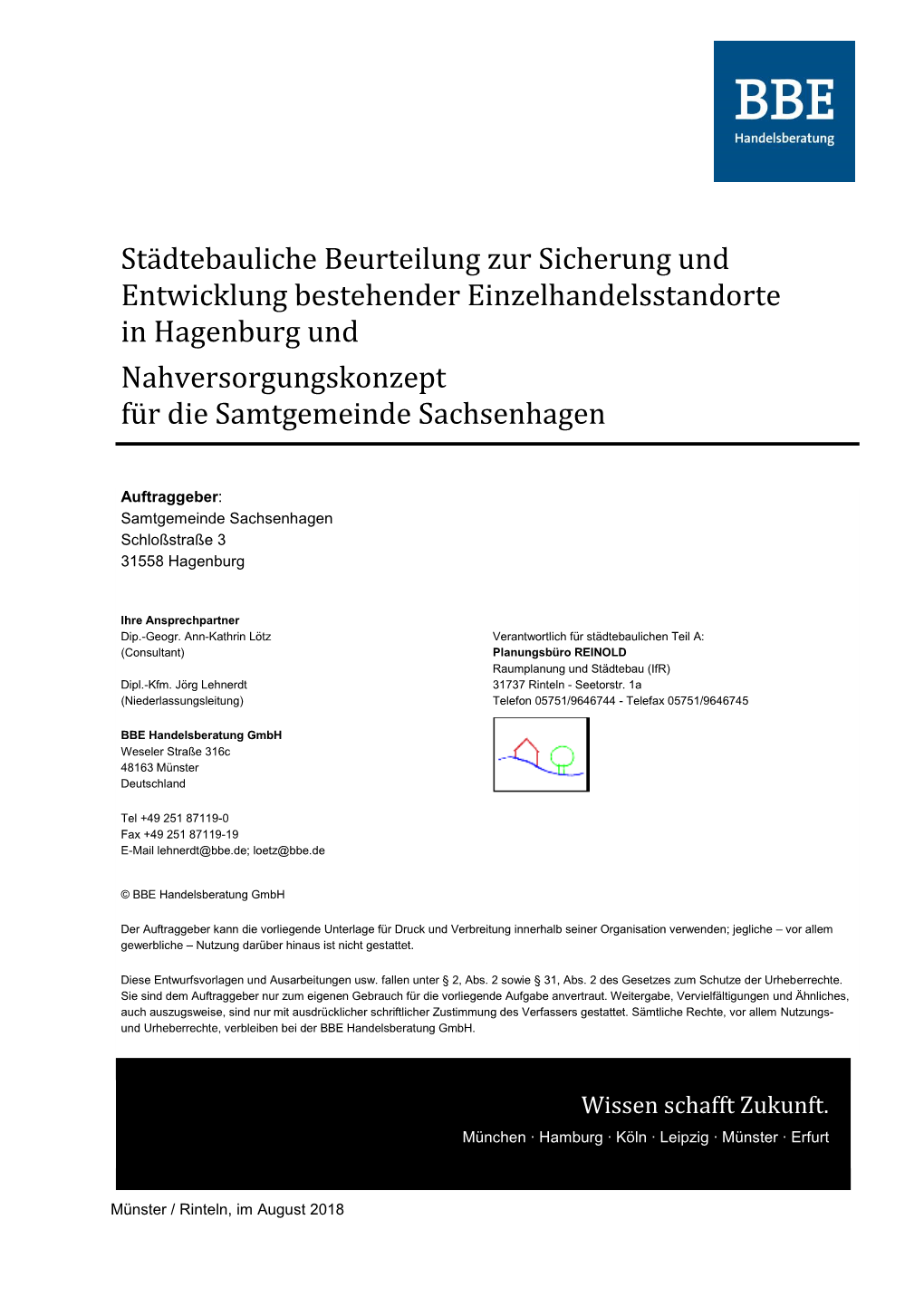 Städtebauliche Beurteilung Zur Sicherung Und Entwicklung Bestehender Einzelhandelsstandorte in Hagenburg Und Nahversorgungskonzept Für Die Samtgemeinde Sachsenhagen