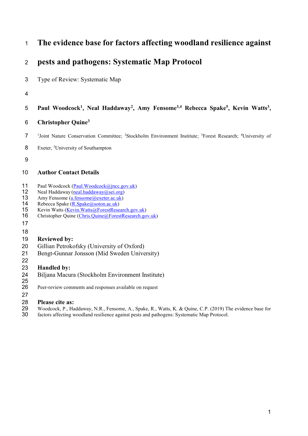 The Evidence Base for Factors Affecting Woodland Resilience Against Pests and Pathogens: Systematic Map Protocol