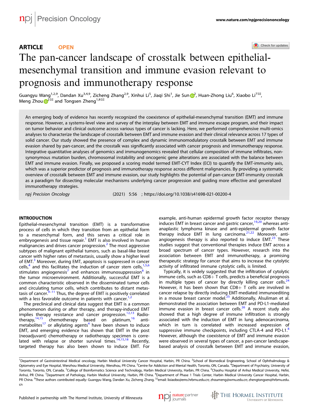 The Pan-Cancer Landscape of Crosstalk Between Epithelial