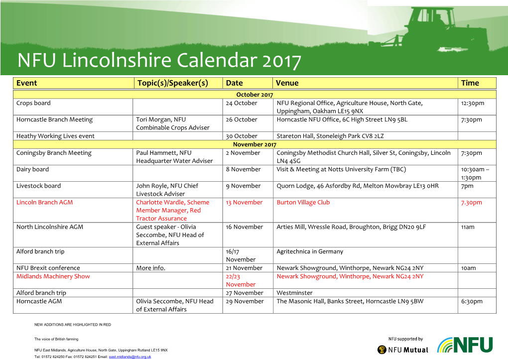 NFU Lincolnshire Calendar 2017