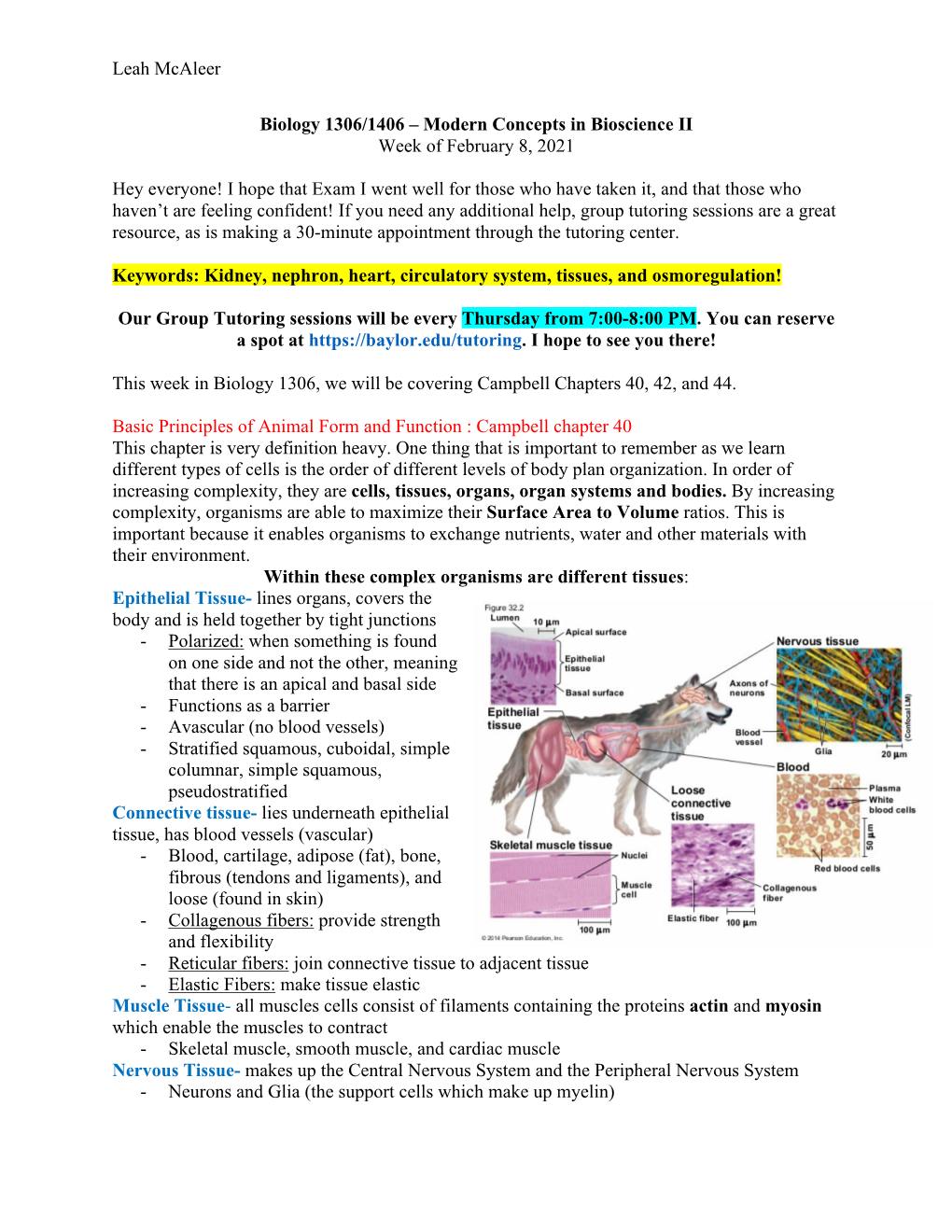 Leah Mcaleer Biology 1306/1406 – Modern Concepts in Bioscience II