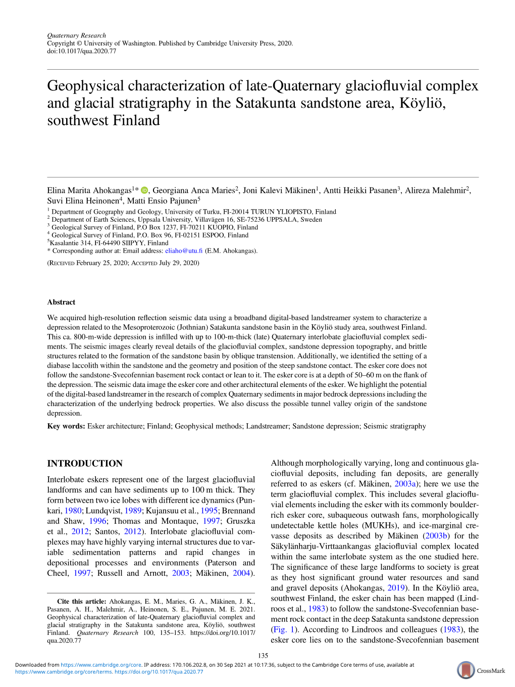 Geophysical Characterization of Late-Quaternary Glaciofluvial