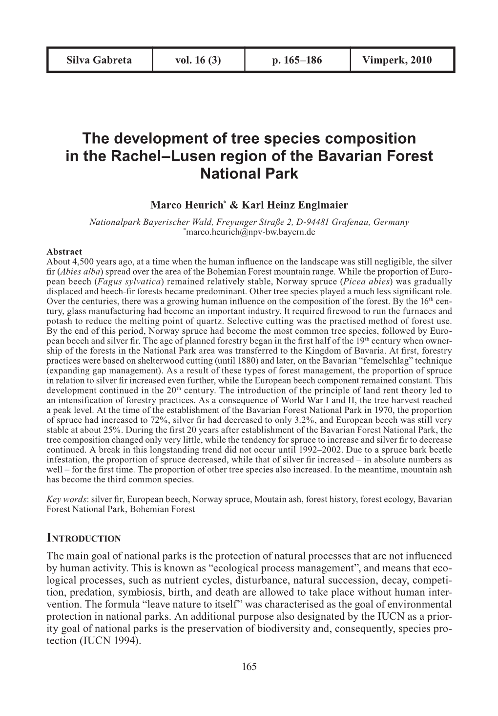 The Development of Tree Species Composition in the Rachel–Lusen Region of the Bavarian Forest National Park