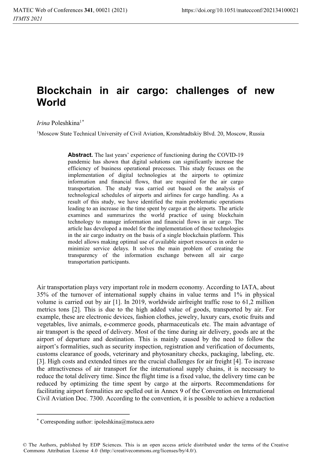 Blockchain in Air Cargo: Challenges of New World