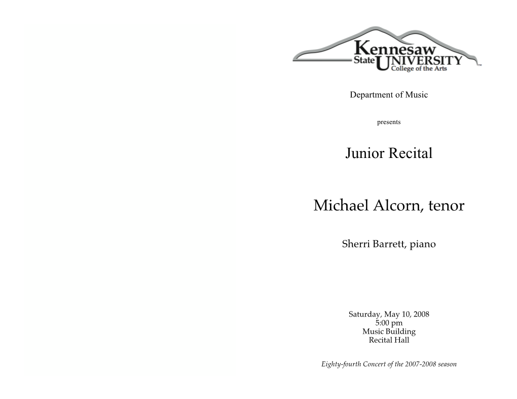 Junior Recital: Michael Alcorn, Tenor