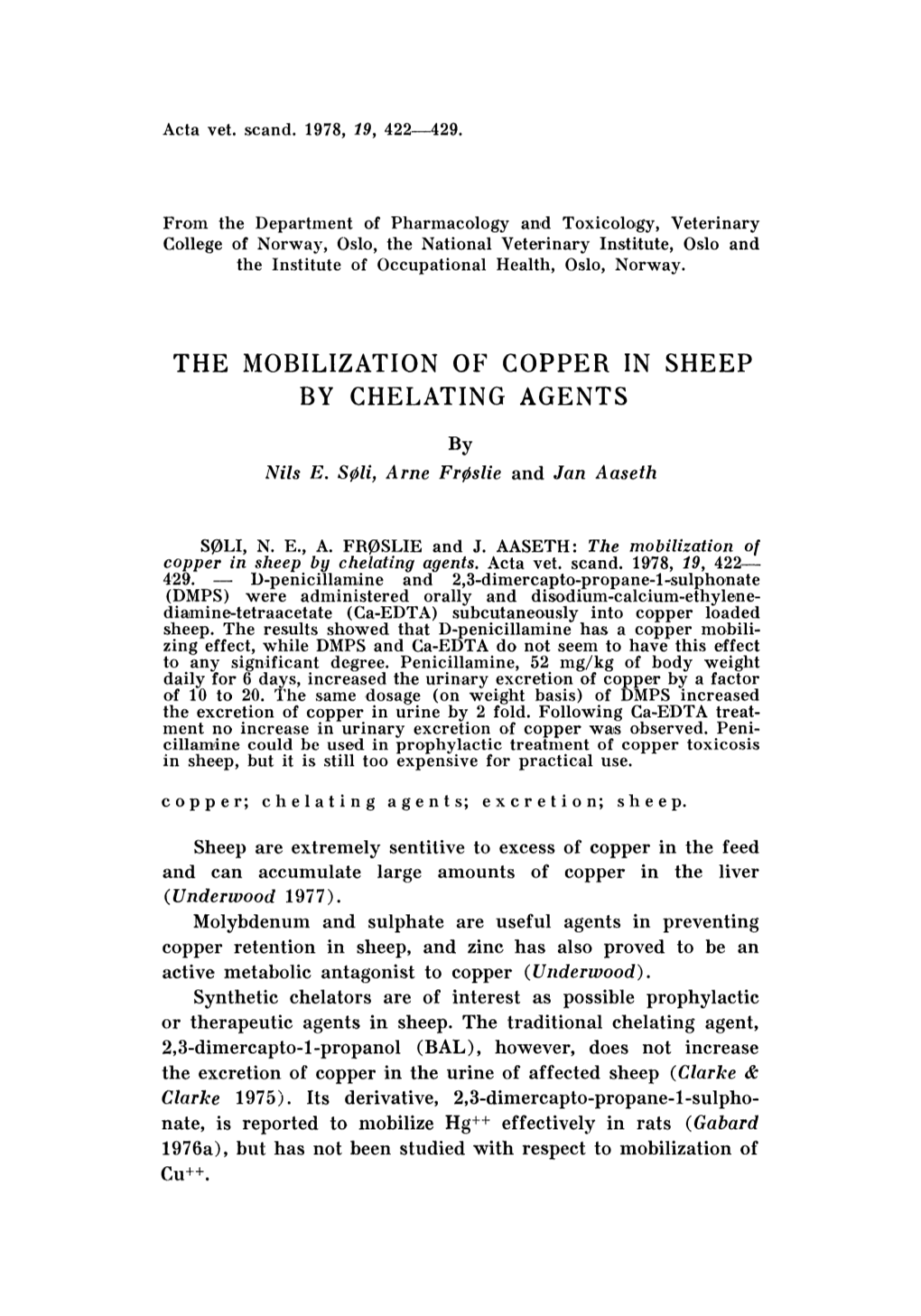 The Mobilization of Copper in Sheep by Chelating Agents