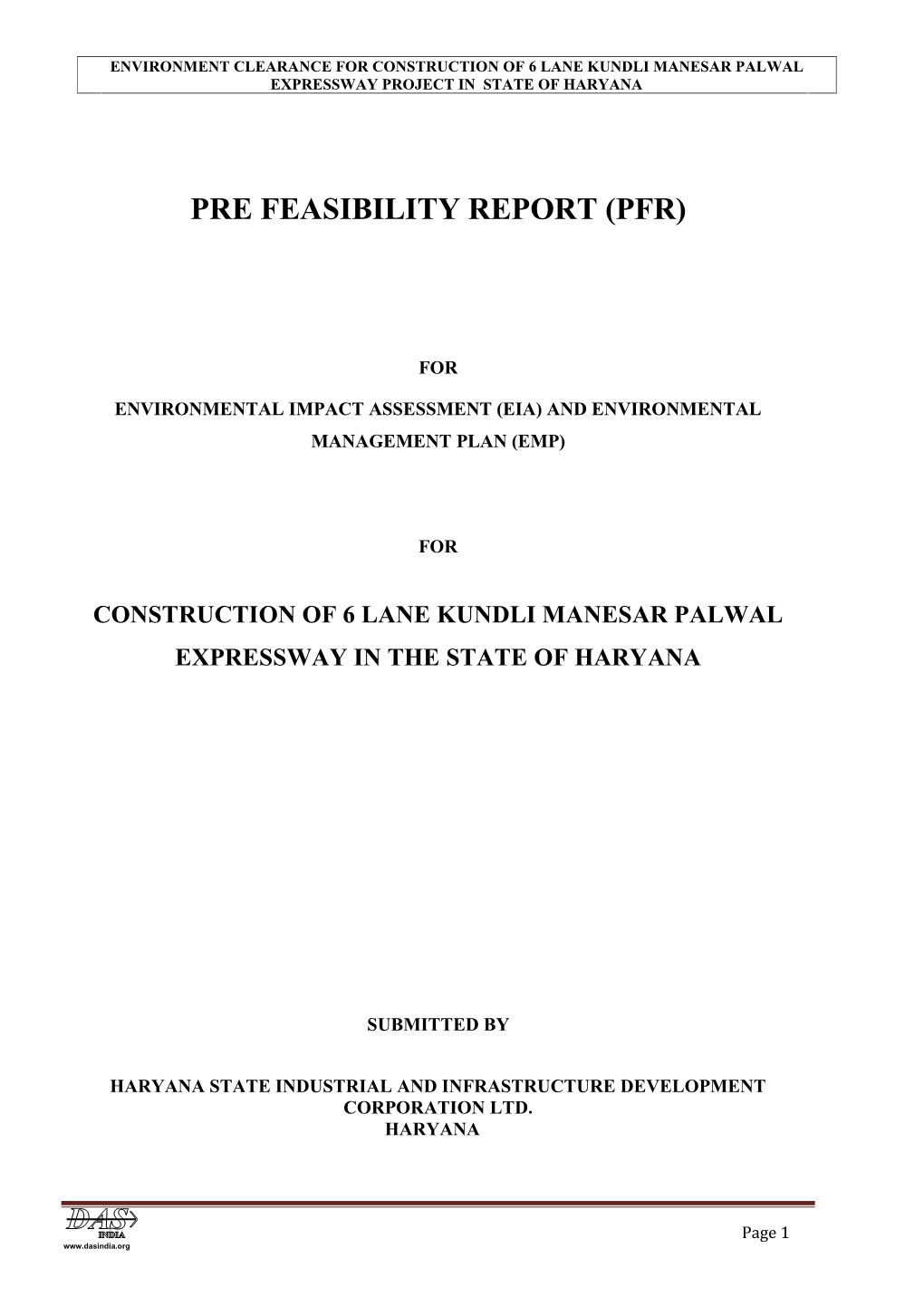 Pre Feasibility Report (Pfr)