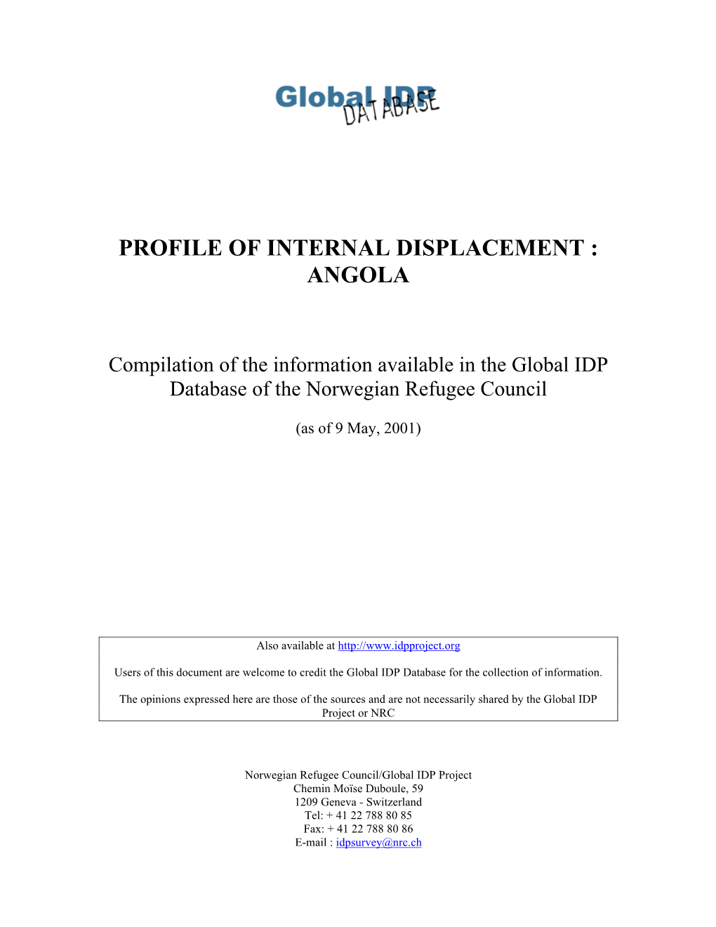 Profile of Internal Displacement : Angola