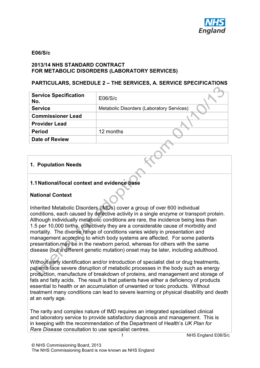 Metabolic Disorders (Laboratory Services)