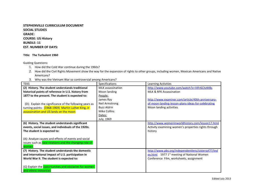 Stephenville Curriculum Document