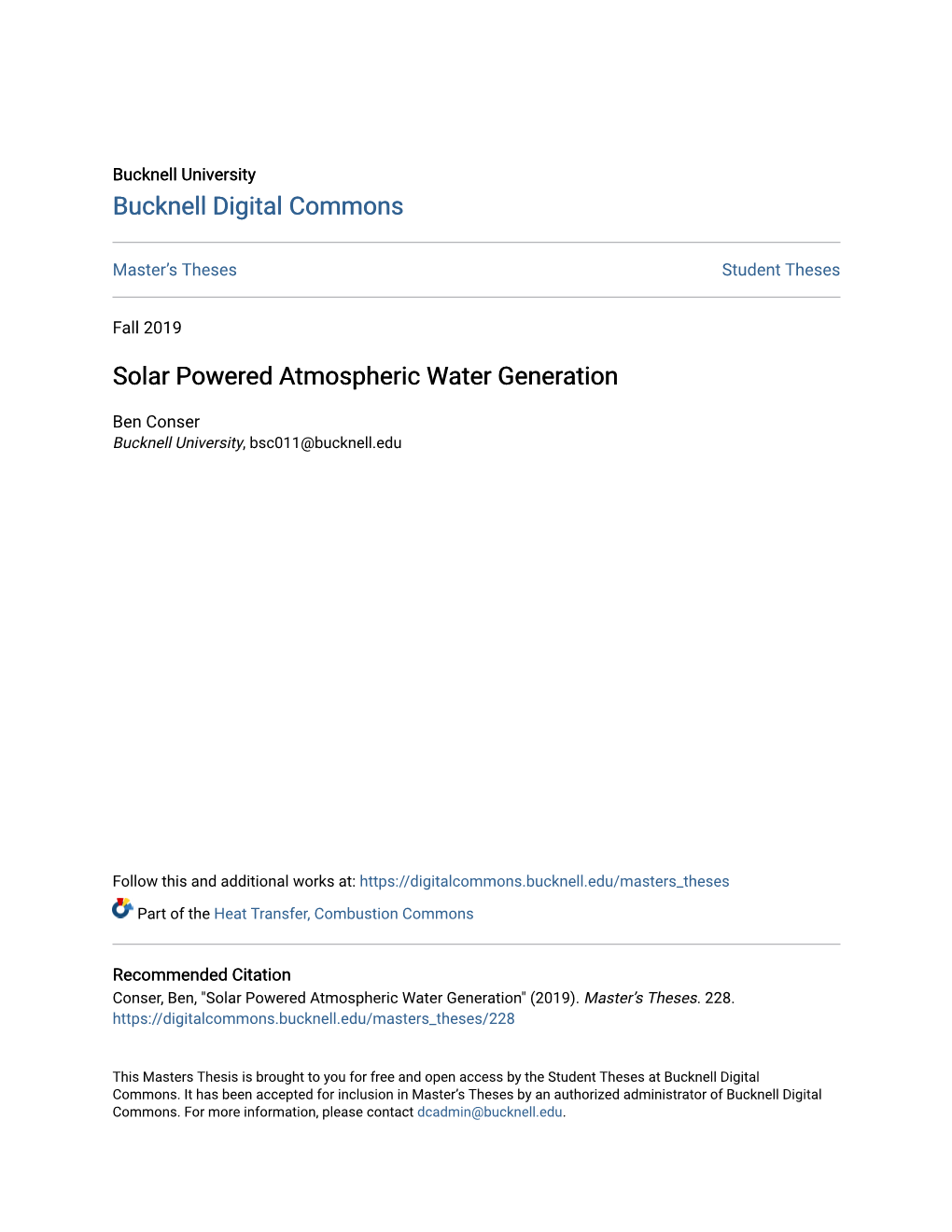 Solar Powered Atmospheric Water Generation