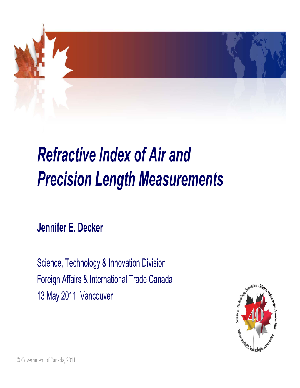 Refractive Index of Air and Precision Length Measurements