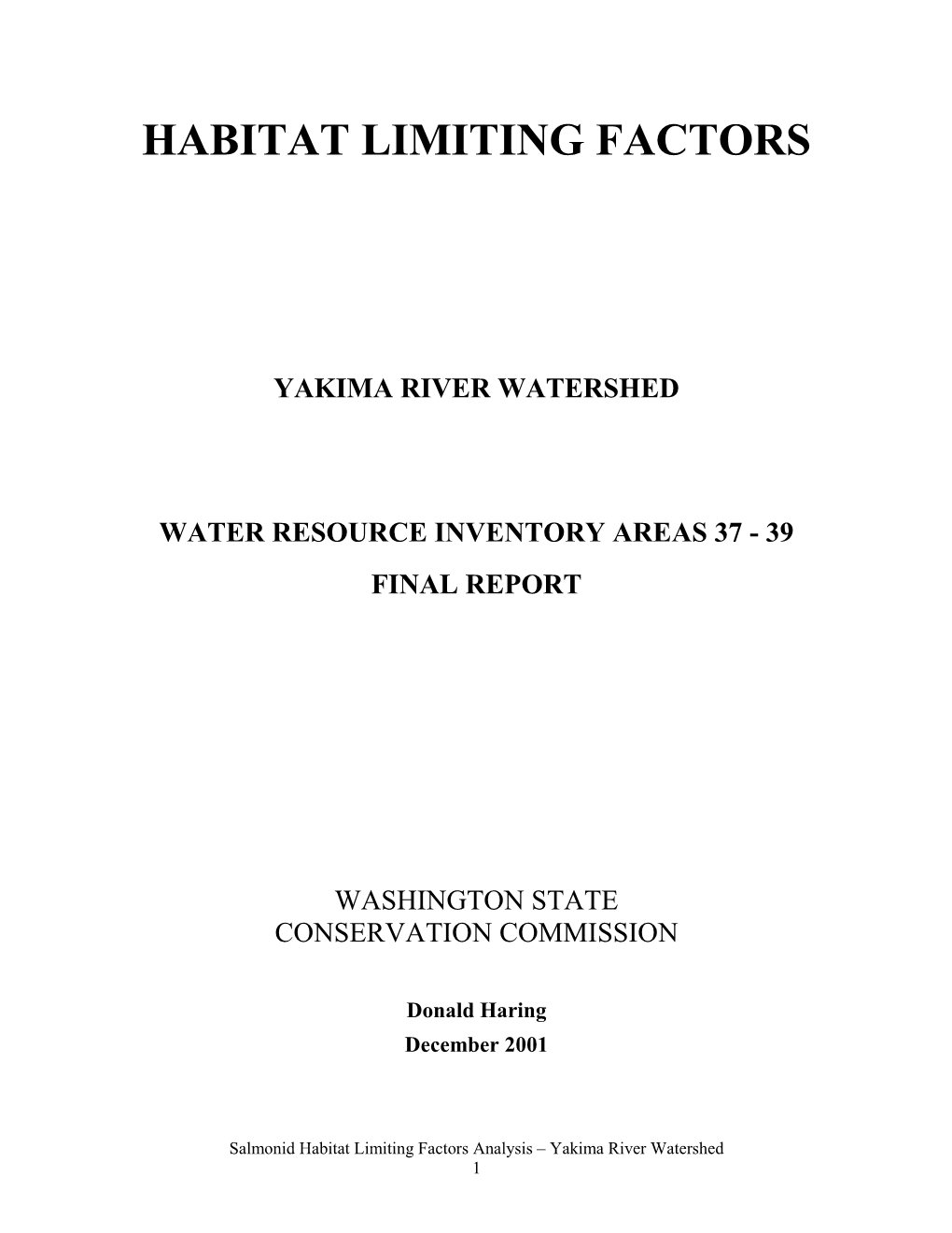 Habitat Limiting Factors