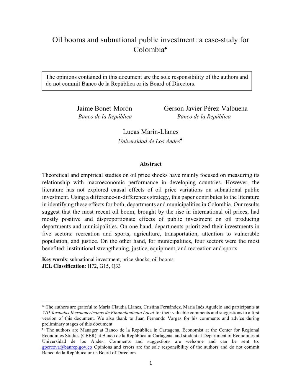 Oil Booms and Subnational Public Investment: a Case-Study for Colombia