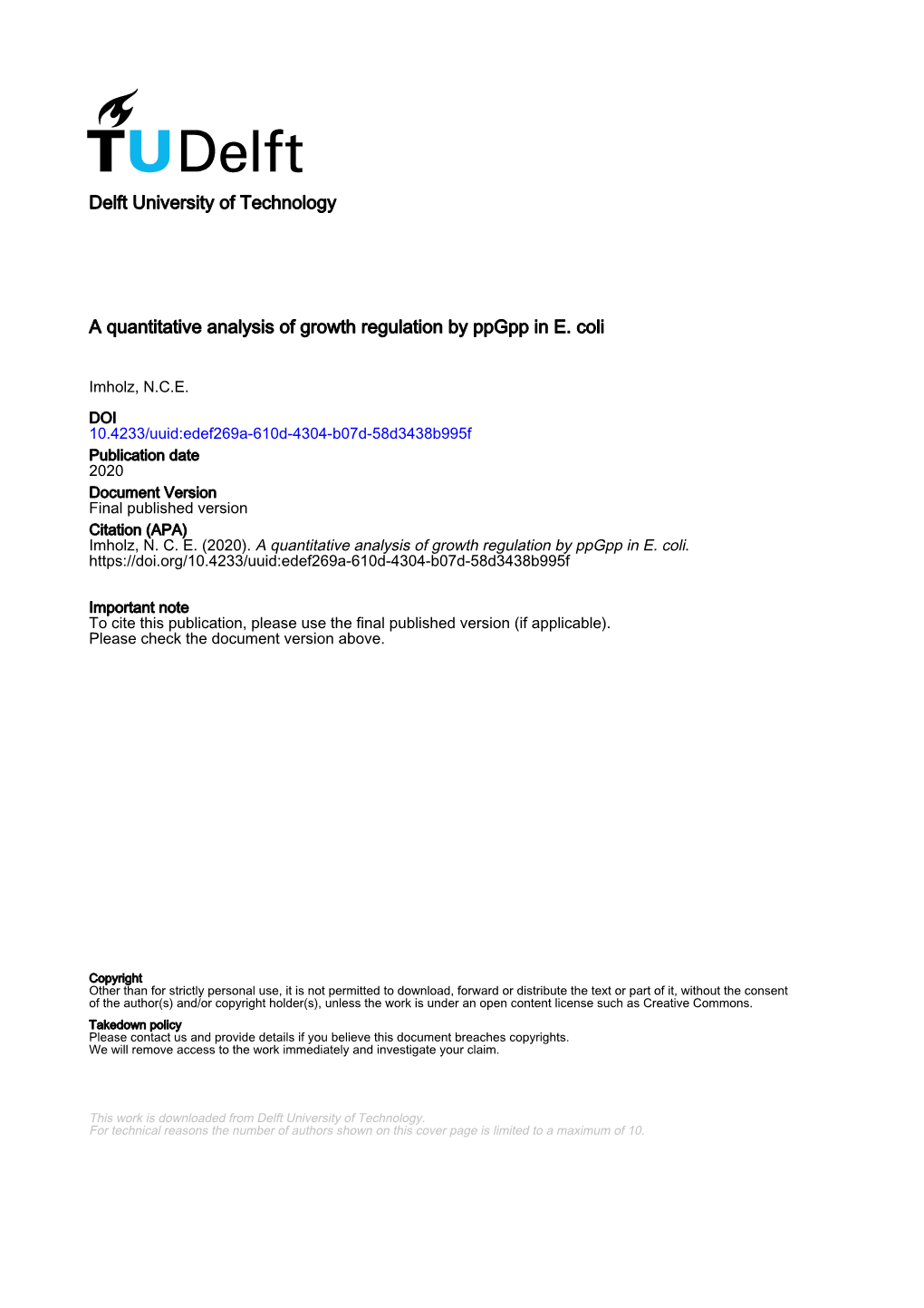 A Quantitative Analysis of Growth Regulation by Ppgpp in E. Coli