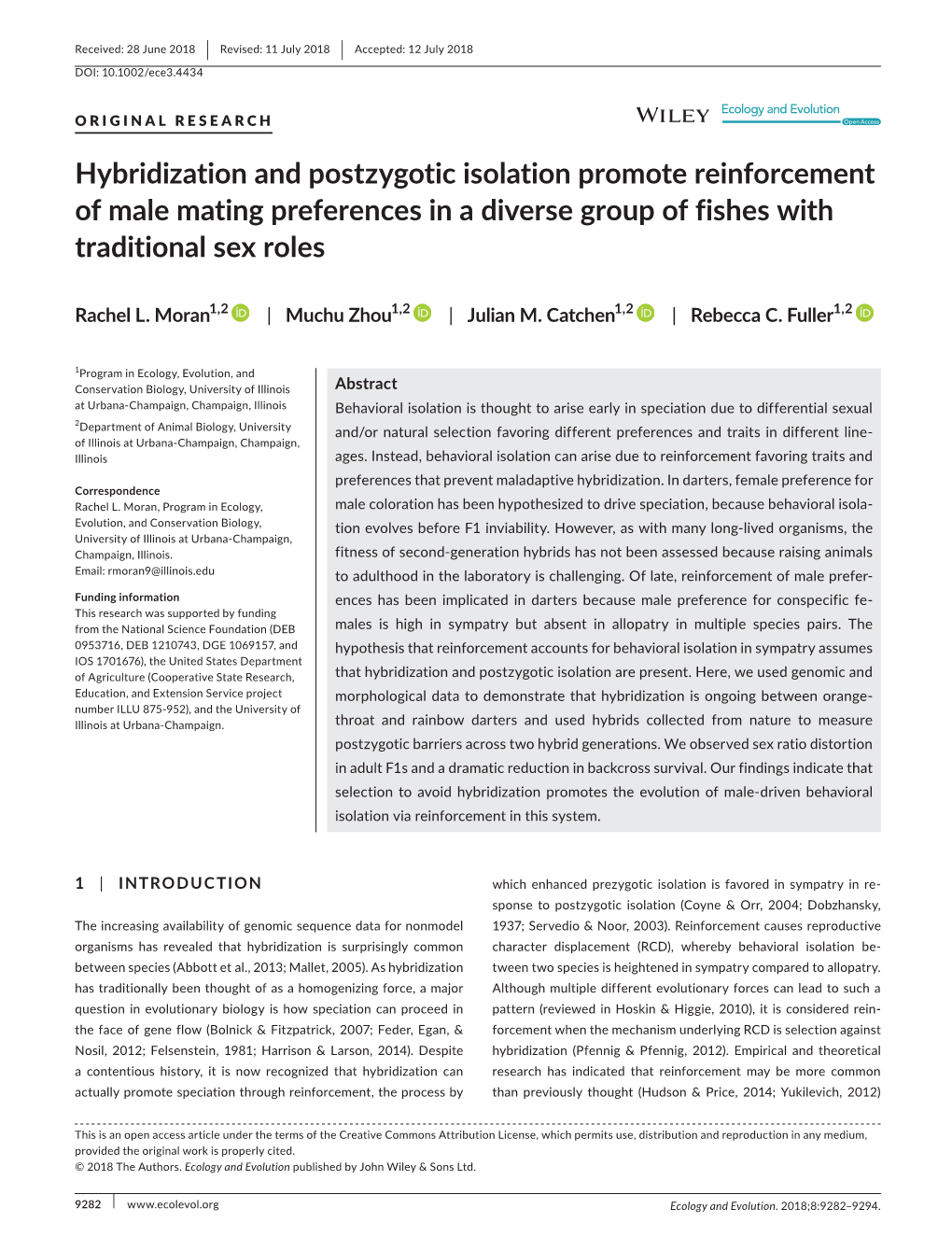 Hybridization and Postzygotic Isolation Promote Reinforcement of Male Mating Preferences in a Diverse Group of Fishes with Traditional Sex Roles