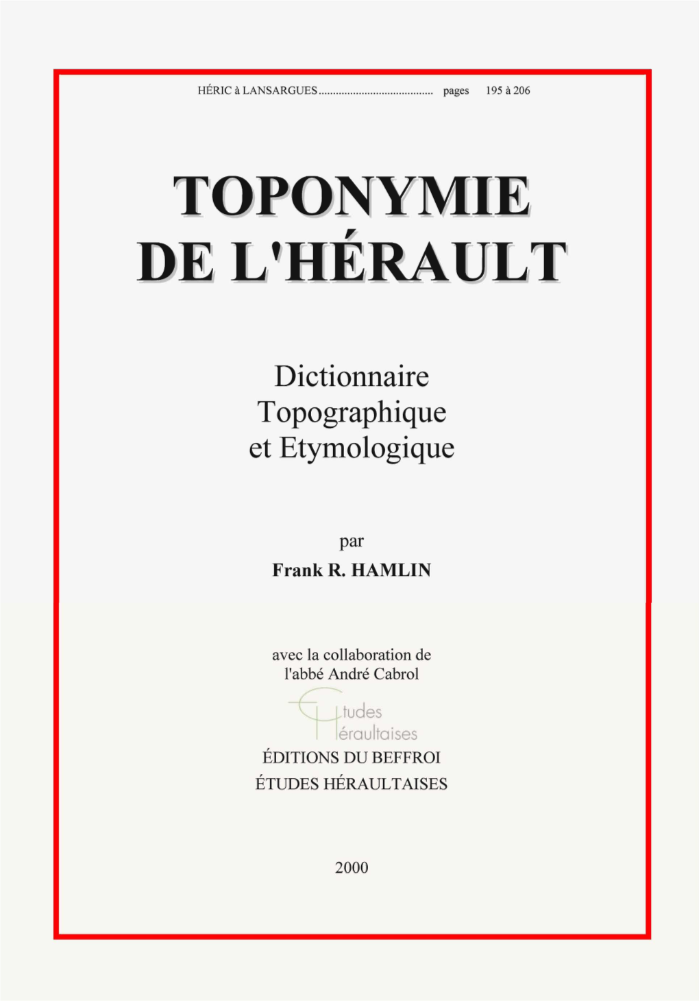 Toponymie ~ De L'herault