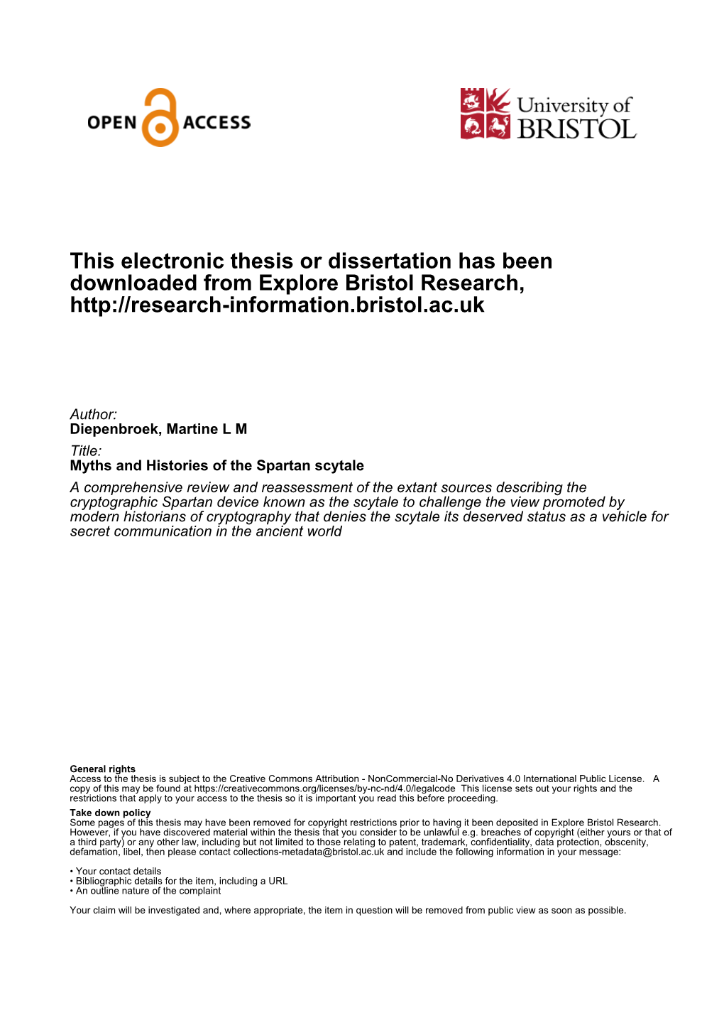 This Electronic Thesis Or Dissertation Has Been Downloaded from Explore Bristol Research