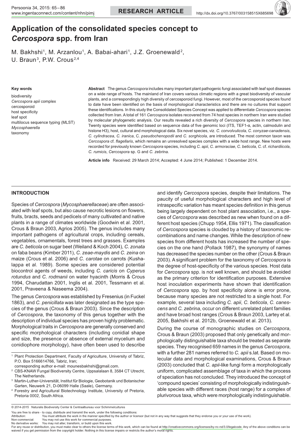 &lt;I&gt;Cercospora&lt;/I&gt; Spp. from Iran