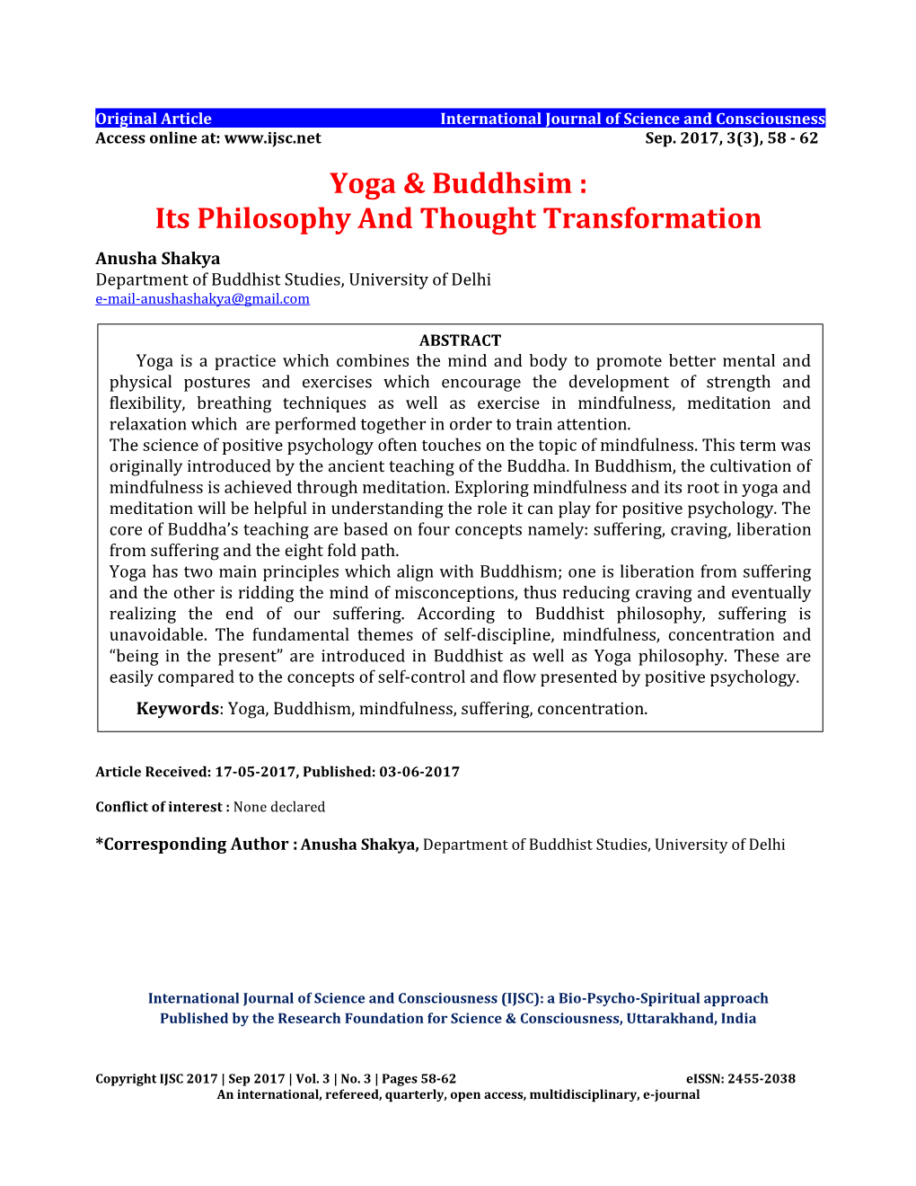 Yoga & Buddhsim : Its Philosophy and Thought Transformation