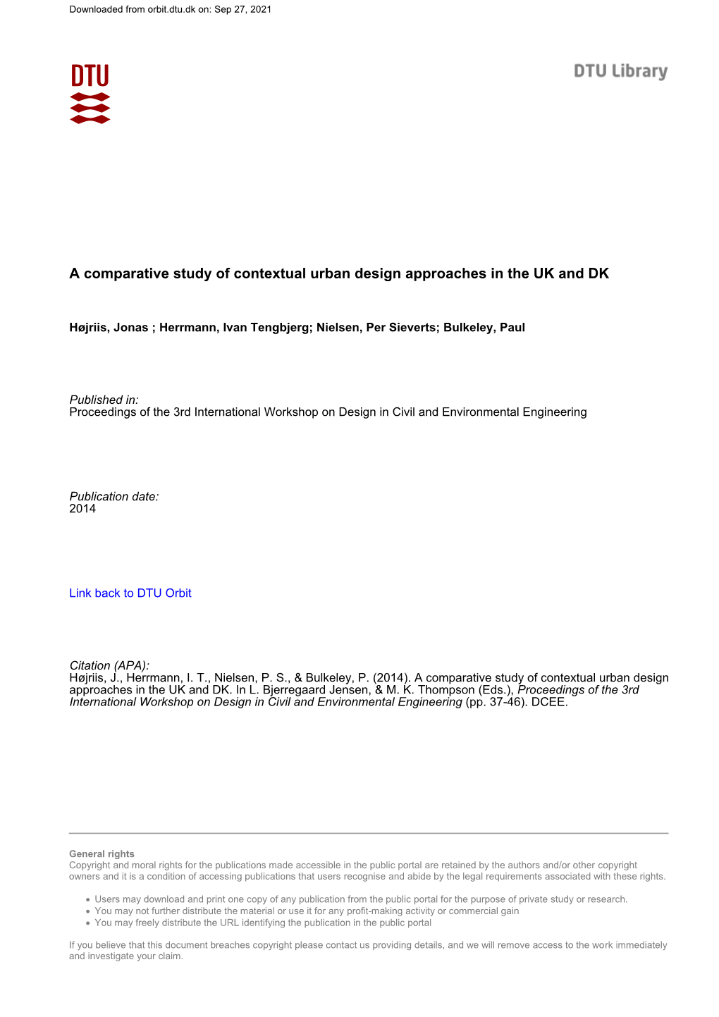 A Comparative Study of Contextual Urban Design Approaches in the UK and DK